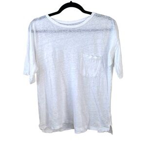 ROOTS White Linen Crew Neck Short Sleeve Oversized T-Shirt M